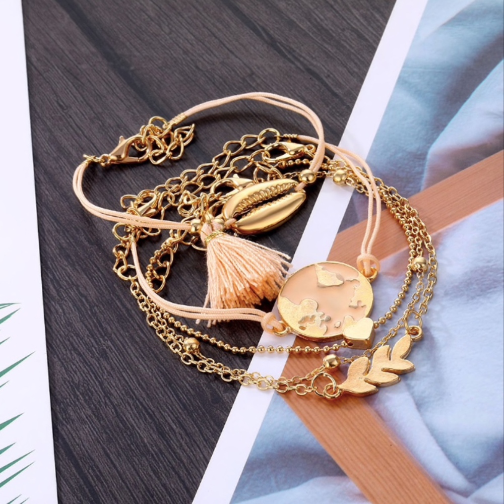 'Pink Earth' Shell & Tassel 6-Piece Bracelet Set - Picture 7 of 8